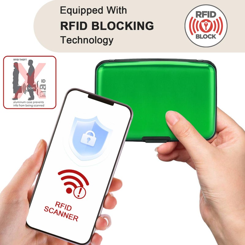ELFISH Mini RFID Aluminum Wallet Credit Cards Holder Business Card Case Metal ID Case for Men Women (Green) - Image 2